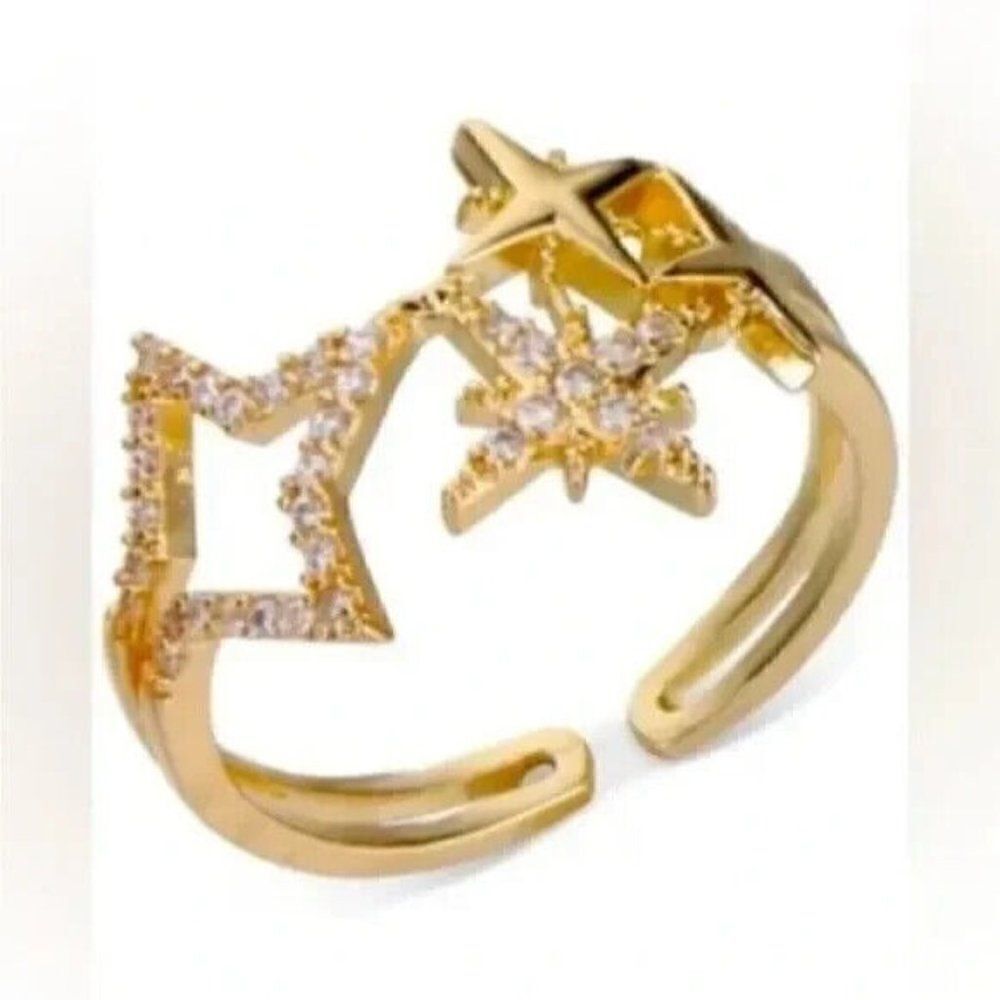 INC International Concepts Gold-Tone Crystal Pave Star Open Ring Size 8 New